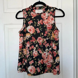 Bobeau Floral Sleeveless Tank Top Pink Black Size S